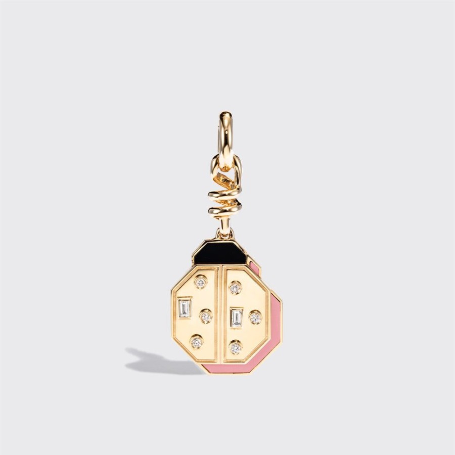 Jewelry Boochier | Pink Opal Yellow Gold Ladybug Charm