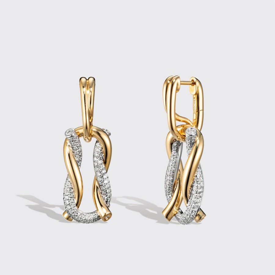 Jewelry Boochier | Jumbo Yellow Gold-White Gold Half Diamond Ties Buckle Earrings