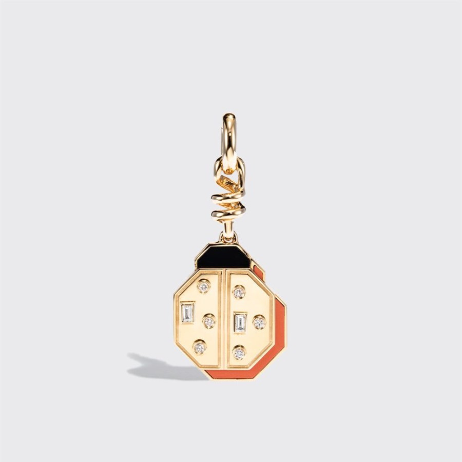 Jewelry Boochier | Coral Yellow Gold Ladybug Charm