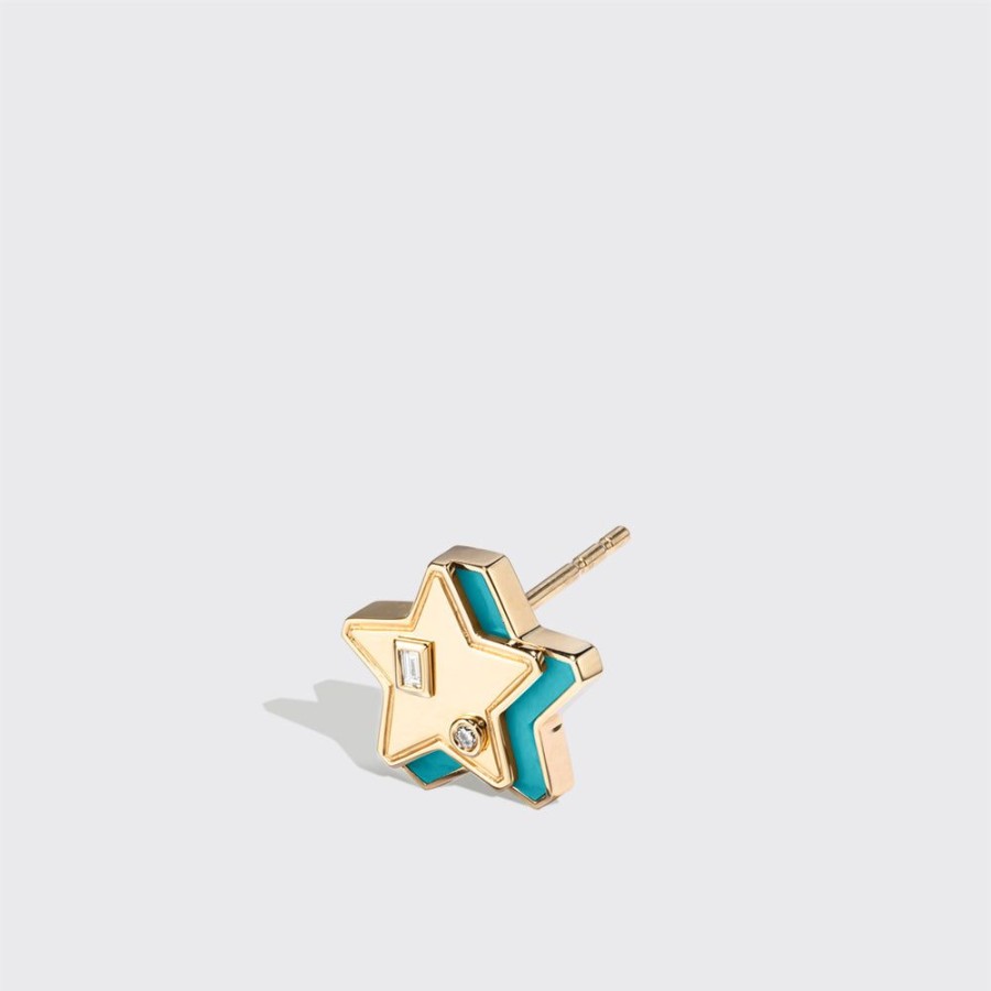 Jewelry Boochier | Turquoise Yellow Gold Mini Star Studs