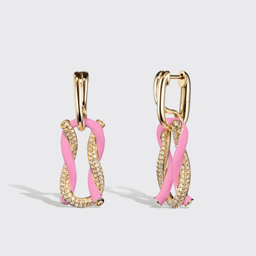 Jewelry Boochier | Jumbo Light Pink Half Diamond Fruit Hoops Buckle Earrings