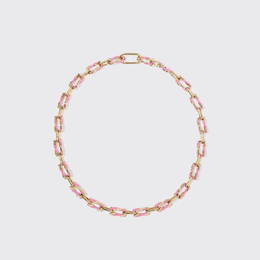 Jewelry Boochier | Light Pink Five Diamond Fruit Hoops Necklace