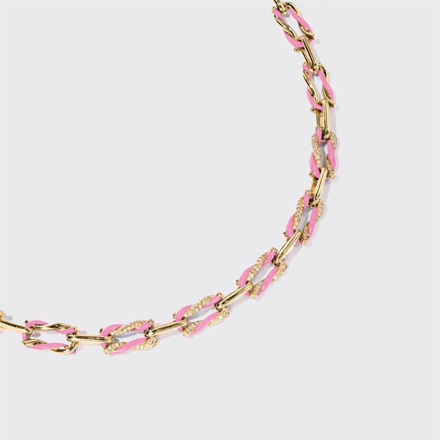 Jewelry Boochier | Light Pink Five Diamond Fruit Hoops Necklace