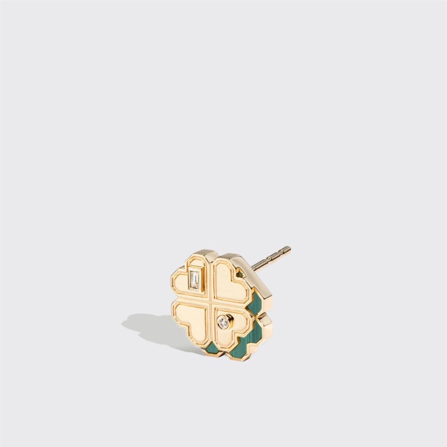 Jewelry Boochier | Malachite Yellow Gold Mini Clover Leaf Studs