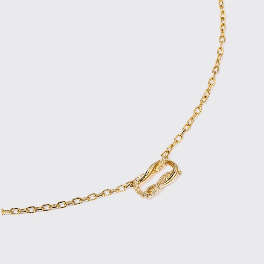 Jewelry Boochier | Yellow-Gold Half Diamond Ties Chain Necklace