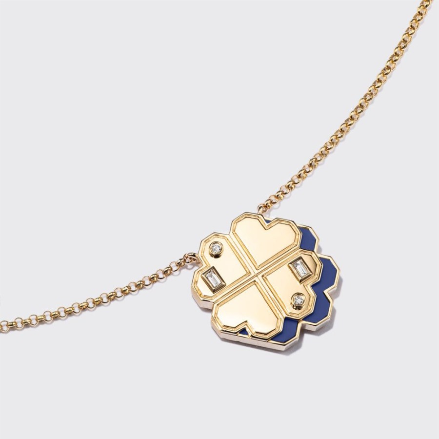 Jewelry Boochier | Lapis Yellow Gold Clover Leaf Necklace