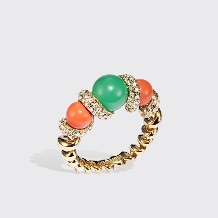 Jewelry Boochier | Coral & Chrysoprase Diamond Gumball Slinkee Ring