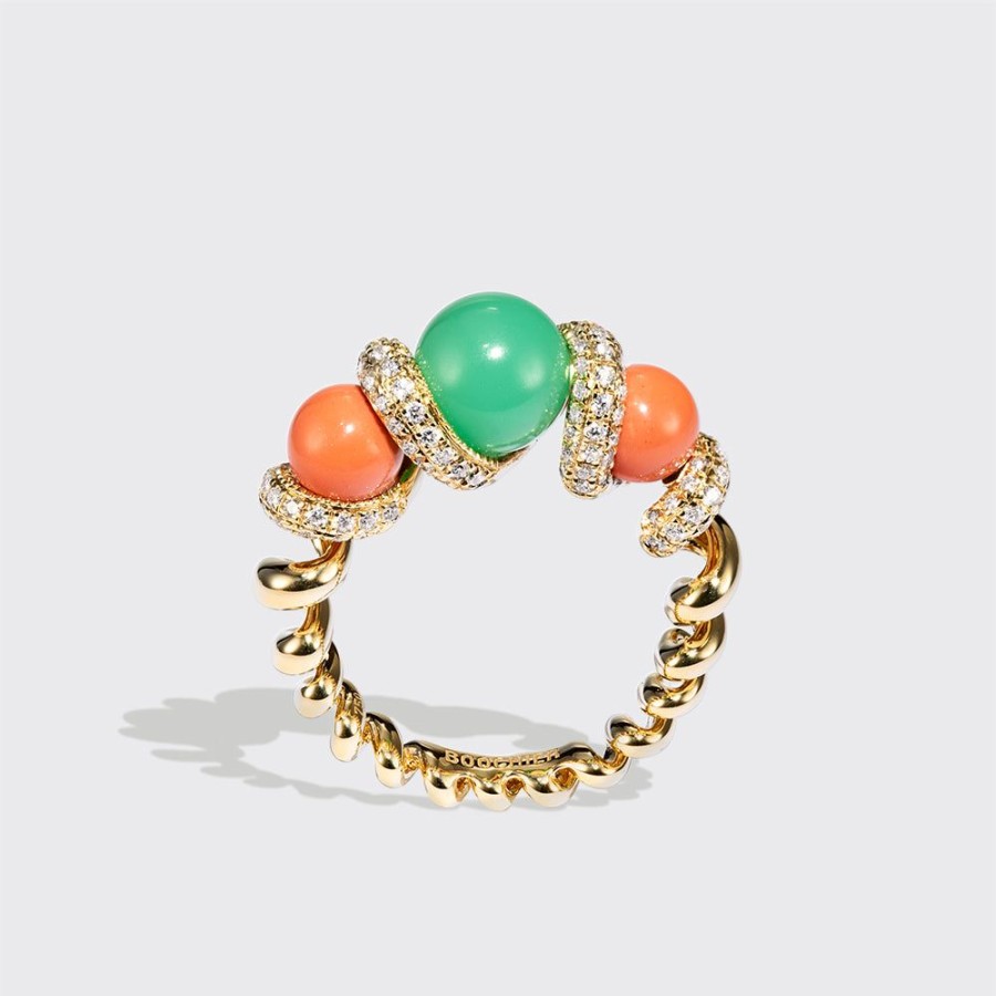 Jewelry Boochier | Coral & Chrysoprase Diamond Gumball Slinkee Ring