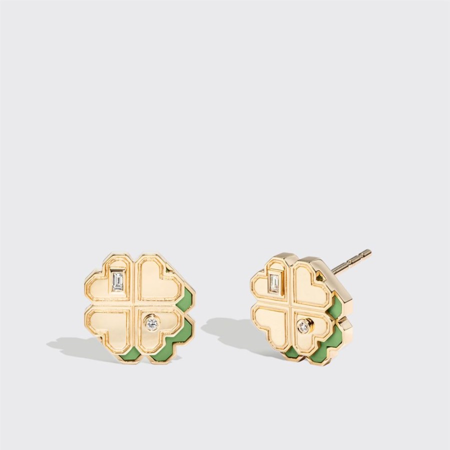 Jewelry Boochier | Green Turquoise Yellow Gold Mini Clover Leaf Studs