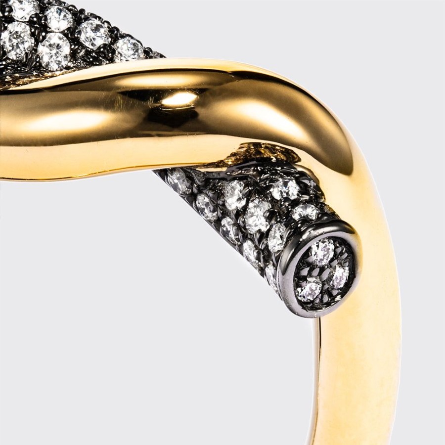 Jewelry Boochier | Black Gold-Yellow Gold Half Diamond Ties Ring