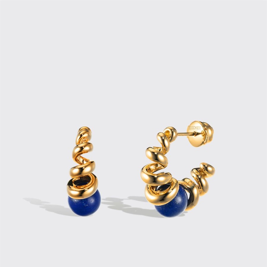 Jewelry Boochier | Lapis Small Yellow Gold Gumball Slinkee Earrings