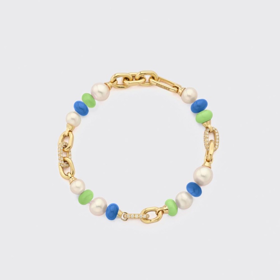 Jewelry Boochier | Lime Green-Dark Blue Diamond B-Boy Chain Bracelet