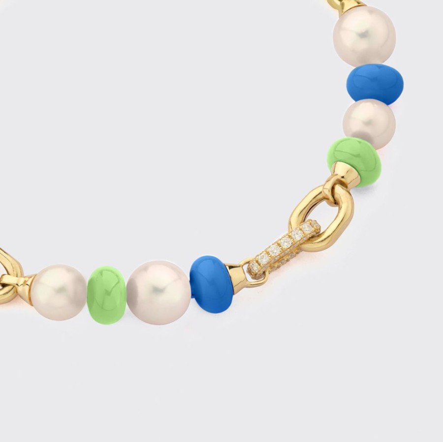 Jewelry Boochier | Lime Green-Dark Blue Diamond B-Boy Chain Bracelet