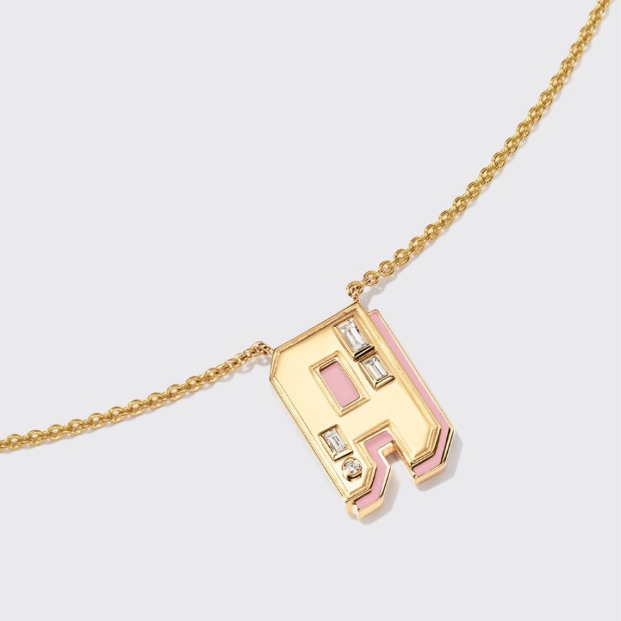 Jewelry Boochier | Pink Opal Yellow Gold Letter Necklace