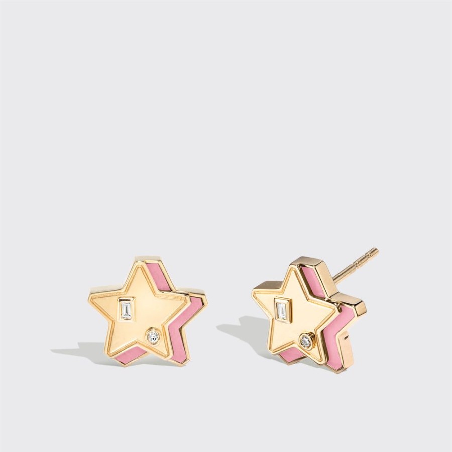 Jewelry Boochier | Pink Opal Yellow Gold Mini Star Studs