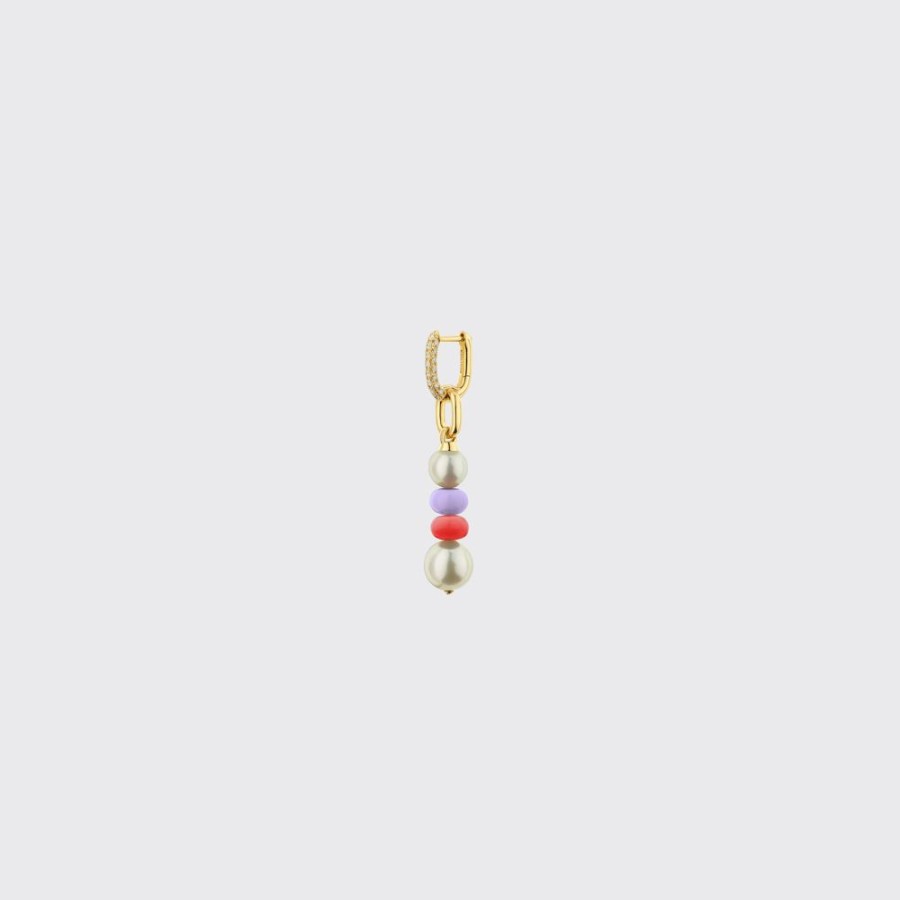 Jewelry Boochier | Lilac-Red Double Pearl Diamond B-Boy Earring