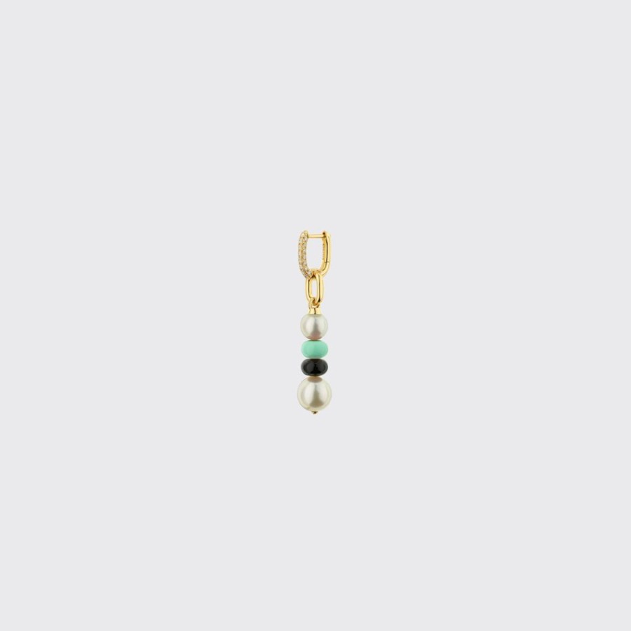 Jewelry Boochier | Mint Green-Black Double Pearl Diamond B-Boy Earring