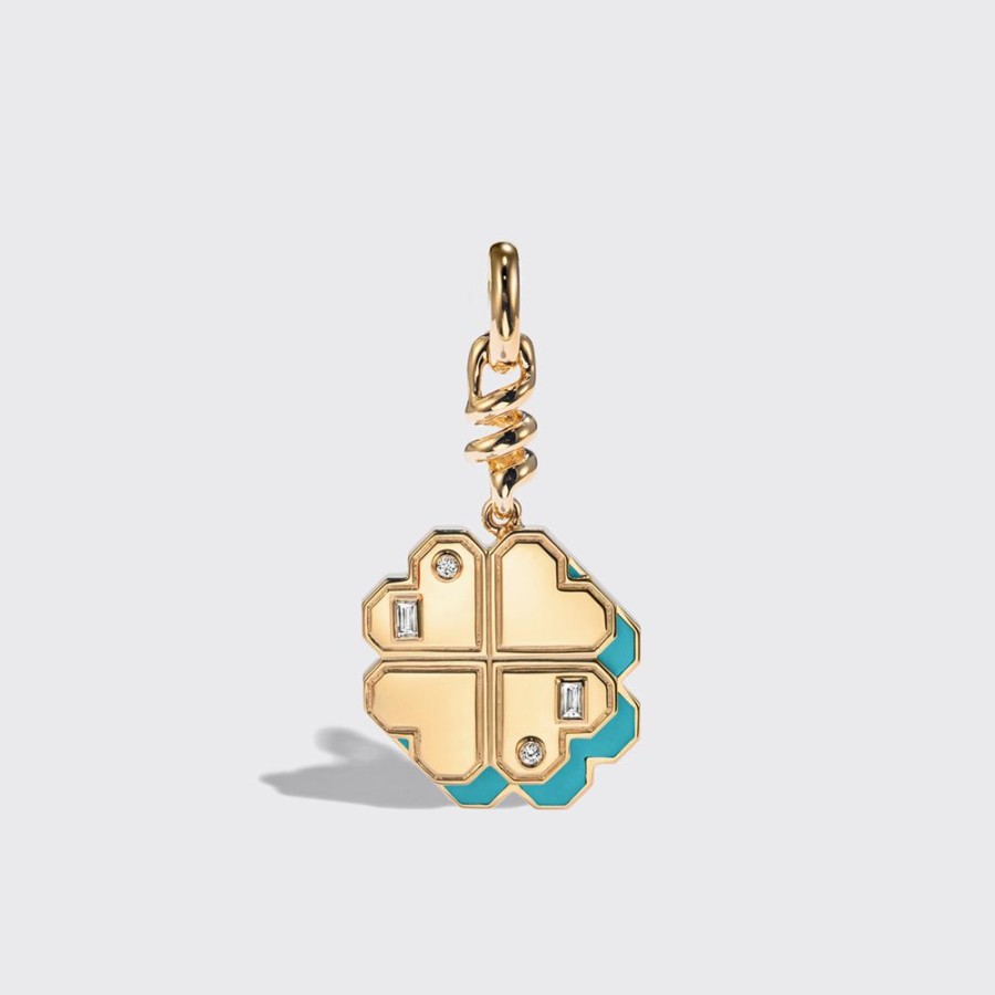 Jewelry Boochier | Turquoise Yellow Gold Clover Charm