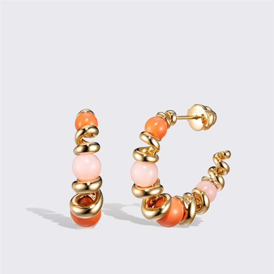 Jewelry Boochier | Coral & Pink Opal Yellow Gold Gumball Slinkee Earrings