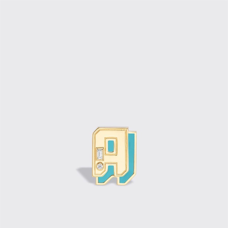 Jewelry Boochier | Turquoise Yellow Gold Mini Letter Mono Stud