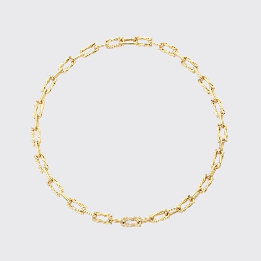 Jewelry Boochier | Yellow Gold Single Diamond Ties Links Necklace