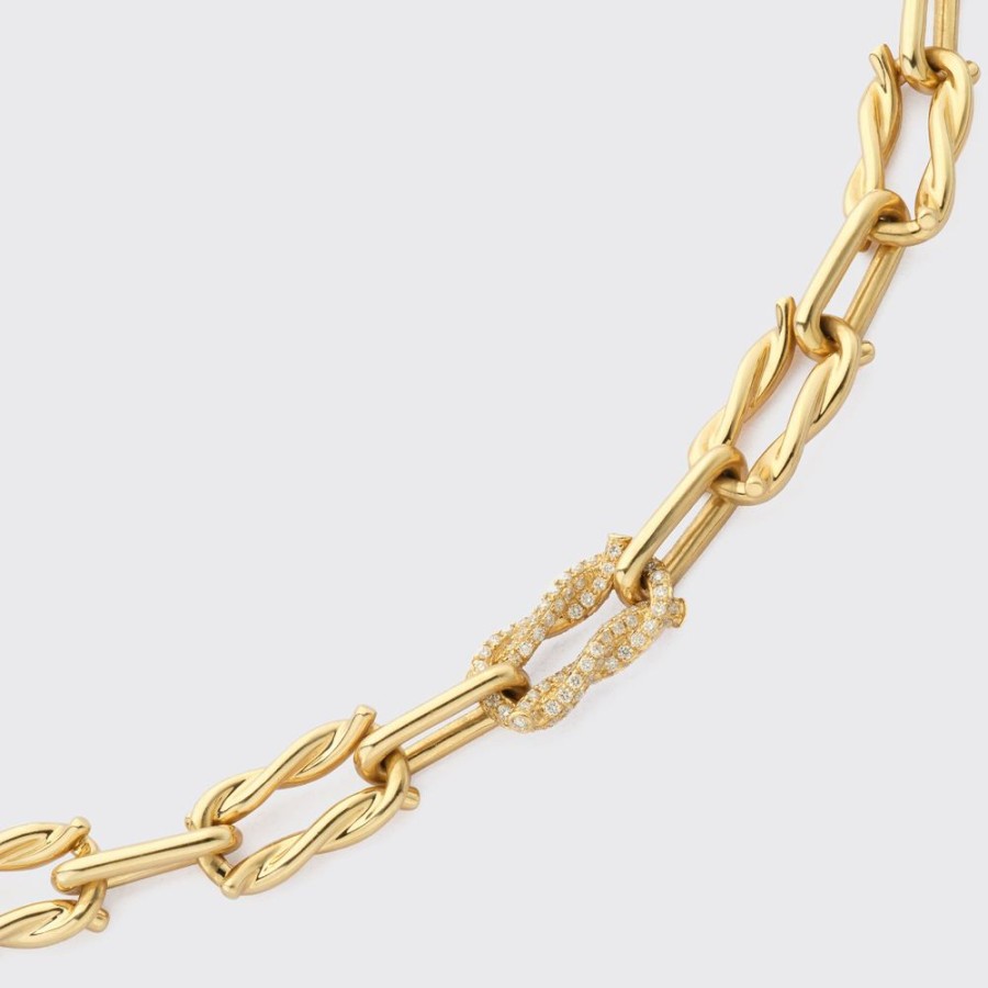 Jewelry Boochier | Yellow Gold Single Diamond Ties Links Necklace