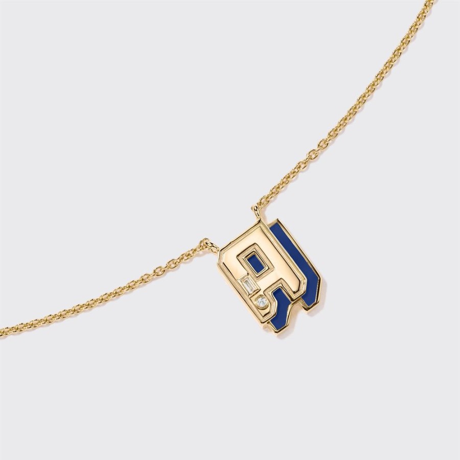 Jewelry Boochier | Lapis Yellow Gold Mini Letter Necklace