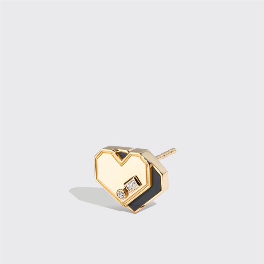 Jewelry Boochier | Onyx Yellow Gold Mini Heart Studs