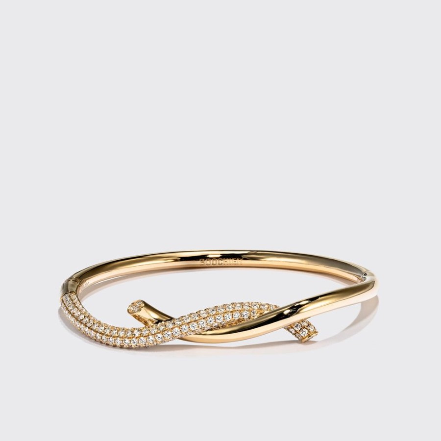 Jewelry Boochier | Yellow Gold Half Diamond Ties Bangle