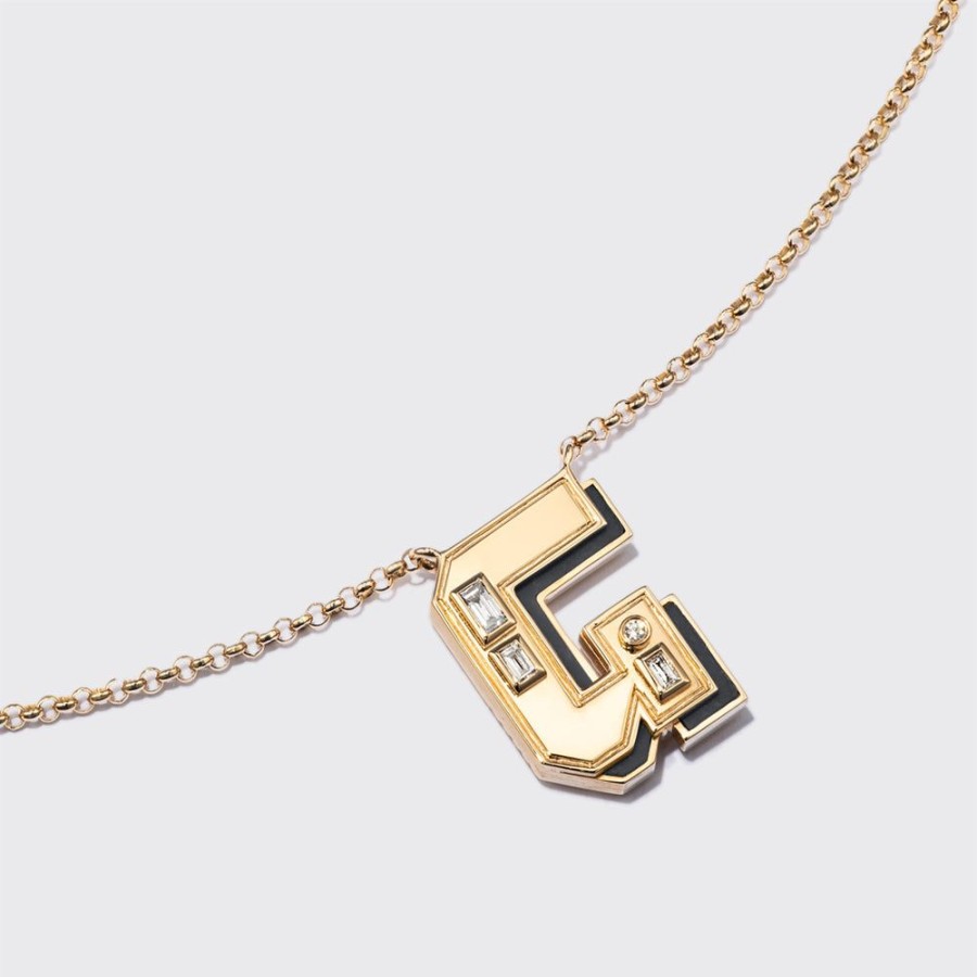 Jewelry Boochier | Onyx Yellow Gold Letter Necklace