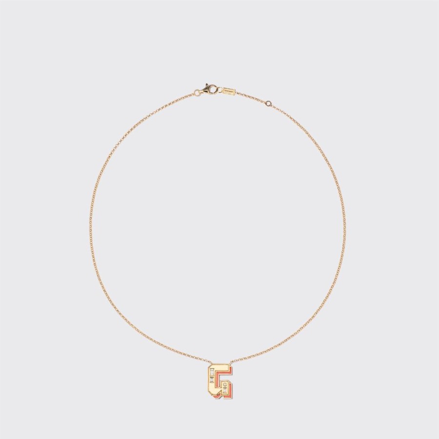 Jewelry Boochier | Coral Yellow Gold Letter Necklace