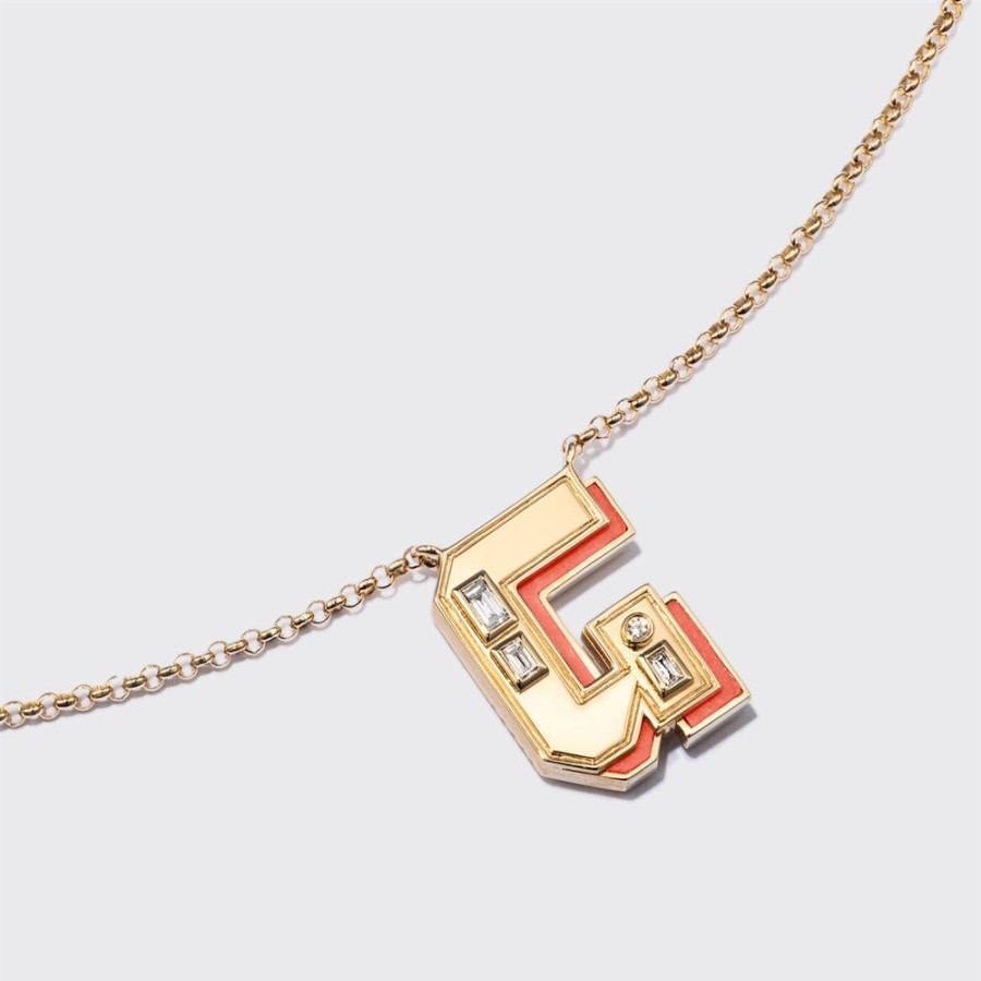 Jewelry Boochier | Coral Yellow Gold Letter Necklace