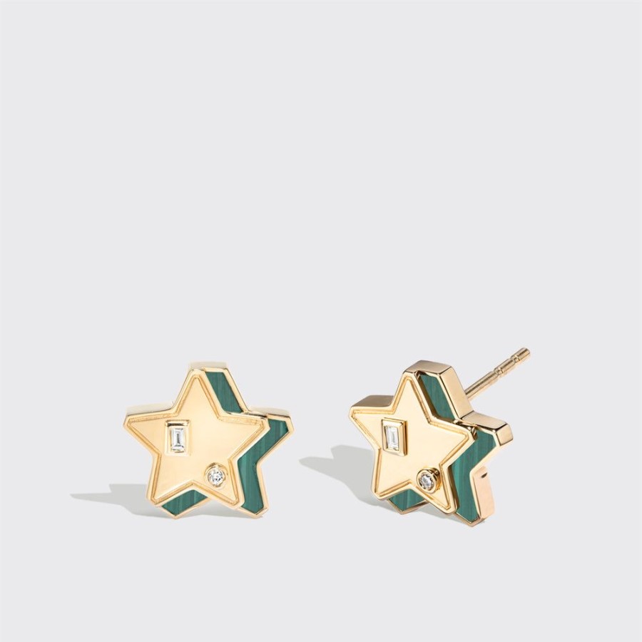 Jewelry Boochier | Malachite Yellow Gold Mini Star Studs