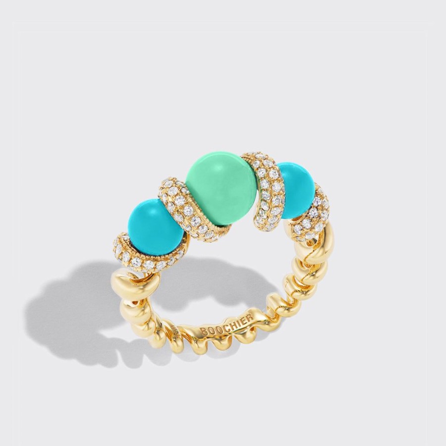 Jewelry Boochier | Chrysoprase & Turquoise Diamond Gumball Slinkee Ring