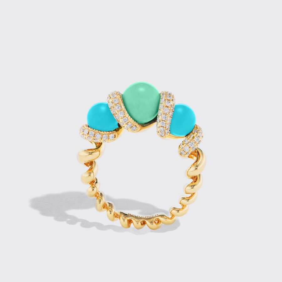 Jewelry Boochier | Chrysoprase & Turquoise Diamond Gumball Slinkee Ring