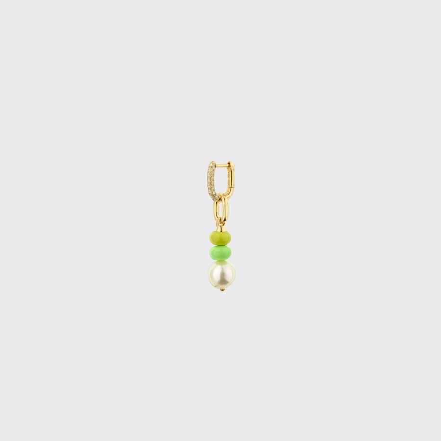 Jewelry Boochier | Lime Green-Neon Yellow Single Pearl Diamond B-Boy Earring