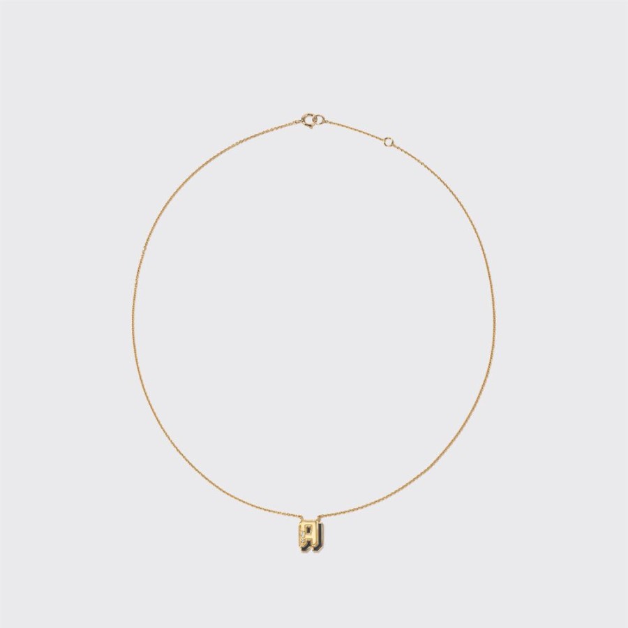 Jewelry Boochier | Onyx Yellow Gold Mini Letter Necklace