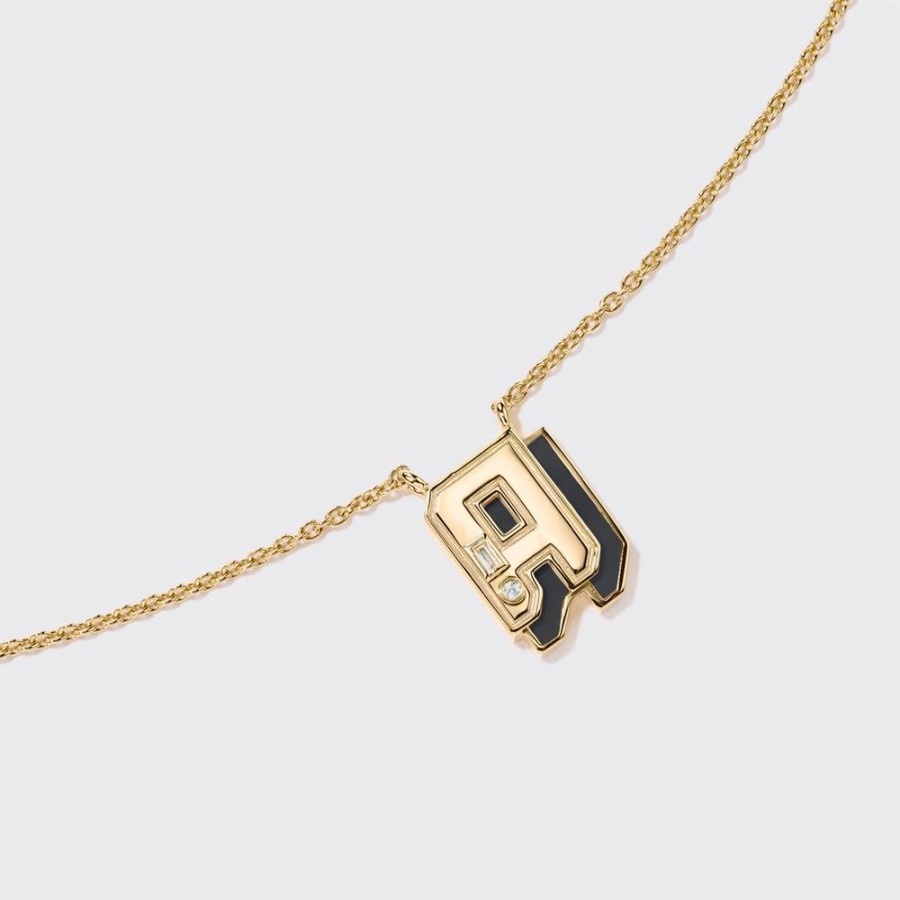 Jewelry Boochier | Onyx Yellow Gold Mini Letter Necklace