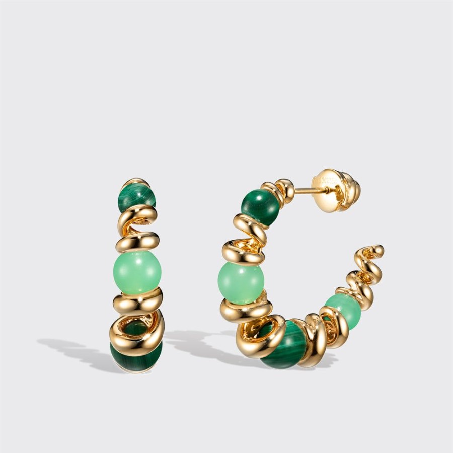 Jewelry Boochier | Chrysoprase & Malachite Yellow Gold Gumball Slinkee Earrings