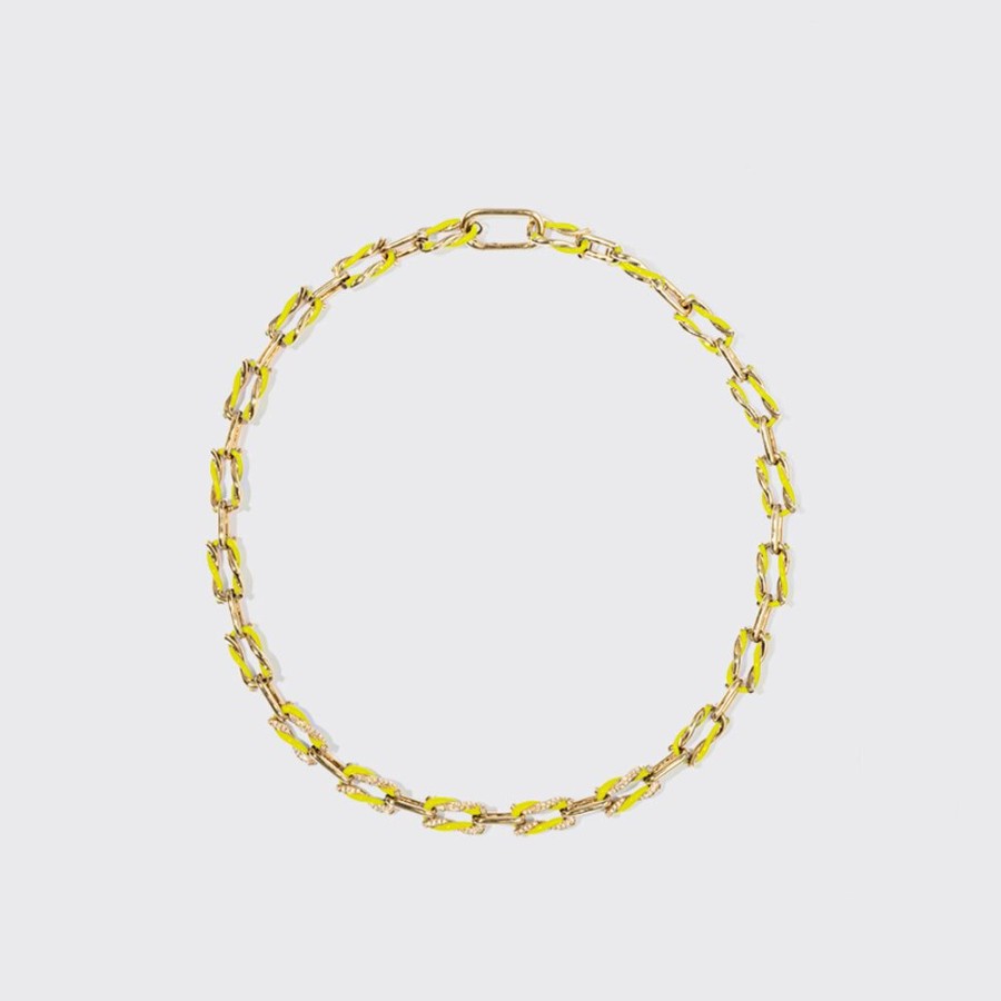 Jewelry Boochier | Neon Yellow Five Diamond Fruit Hoops Necklace