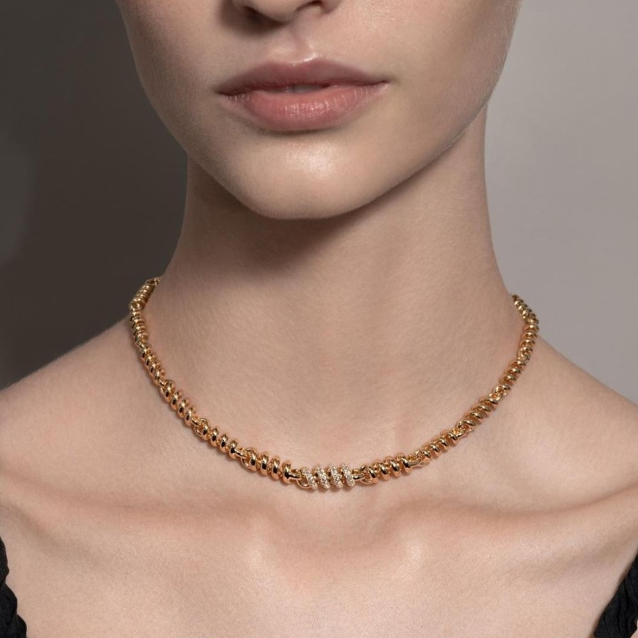 Jewelry Boochier | Yellow Gold Single Diamond Slinkee Necklace