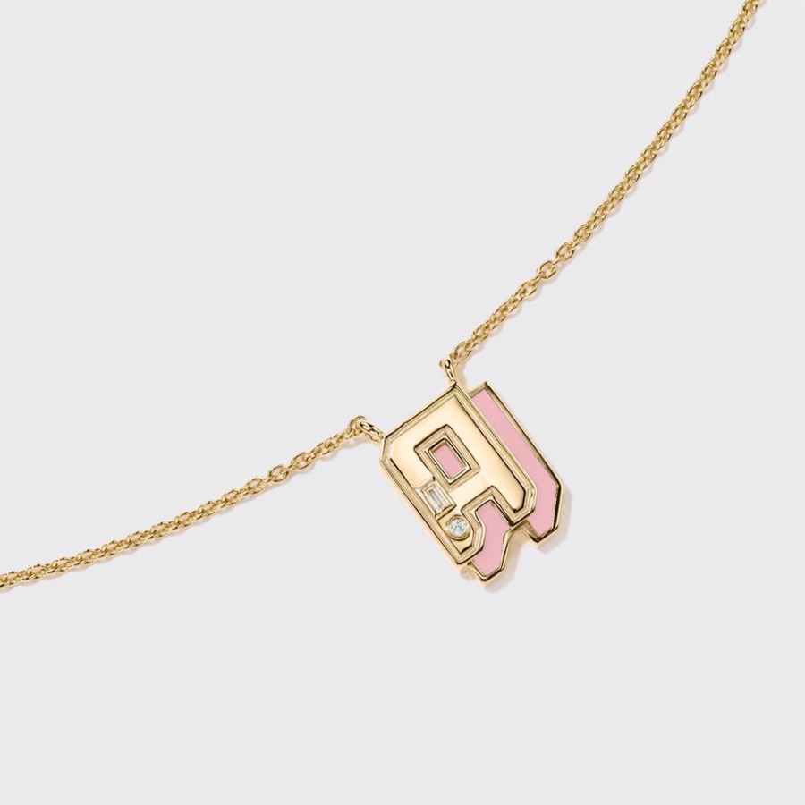 Jewelry Boochier | Pink Opal Yellow Gold Mini Letter Necklace