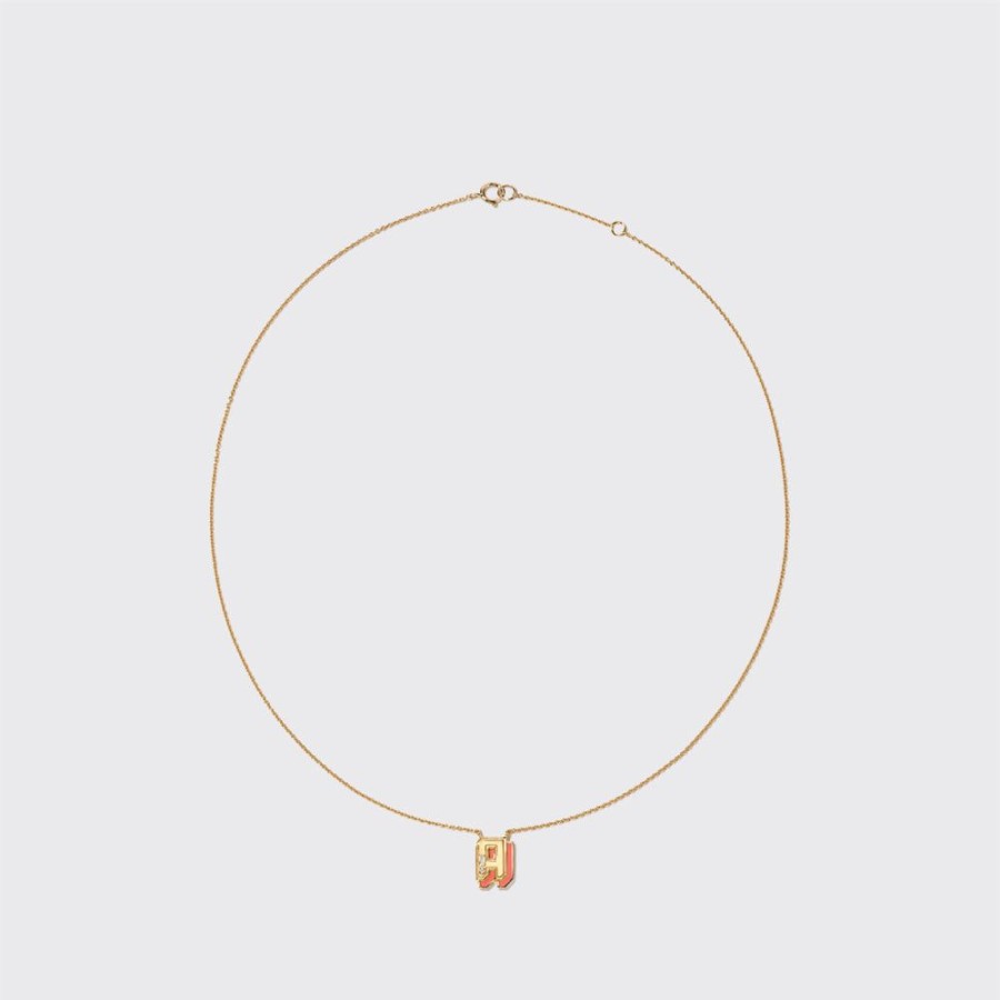 Jewelry Boochier | Coral Yellow Gold Mini Letter Necklace