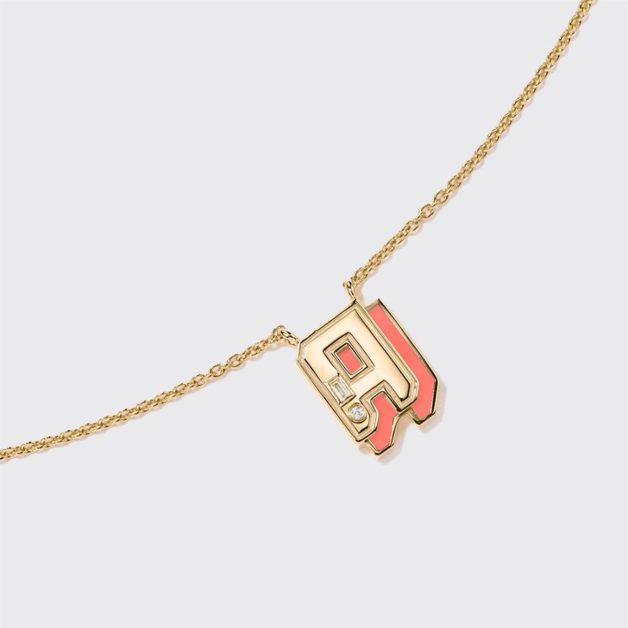 Jewelry Boochier | Coral Yellow Gold Mini Letter Necklace