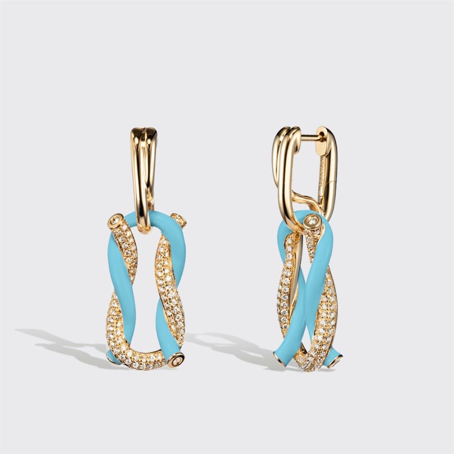 Jewelry Boochier | Jumbo Light Blue Half Diamond Fruit Hoops Buckle Earrings