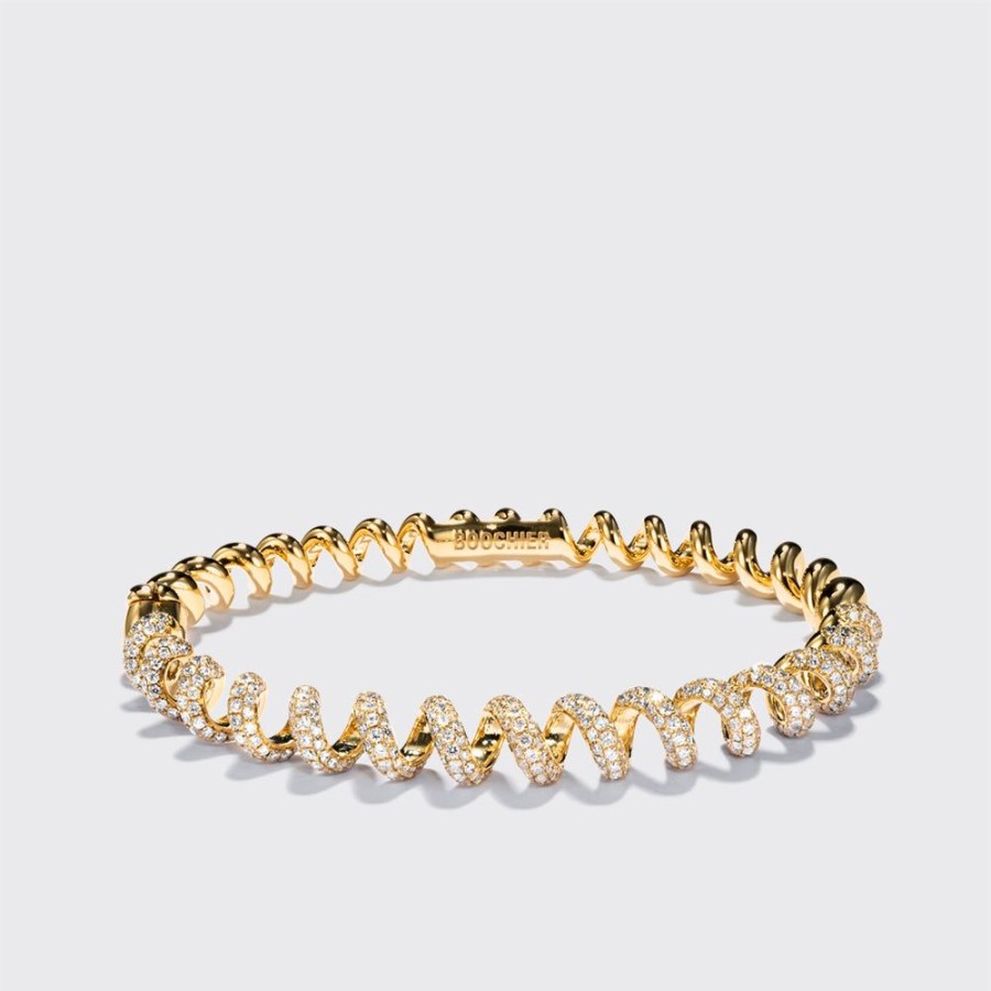 Jewelry Boochier | Yellow Gold Diamond Slinkee Bangle