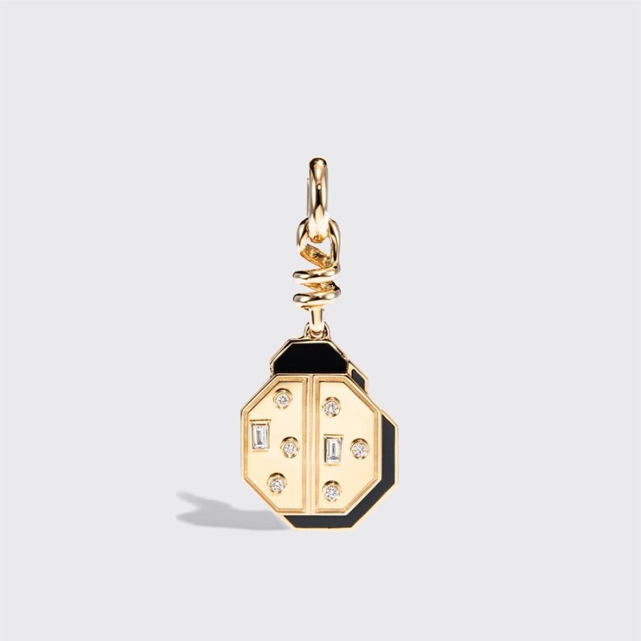 Jewelry Boochier | Onyx Yellow Gold Ladybug Charm