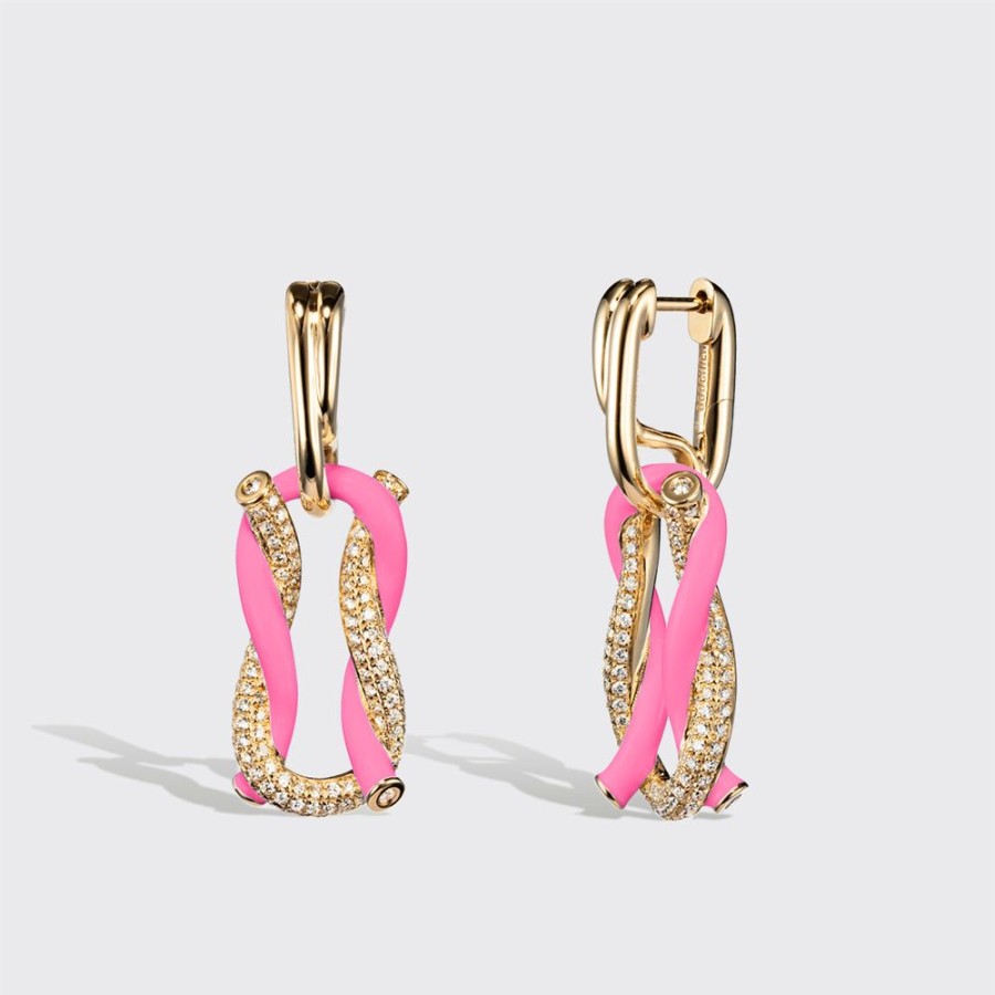 Jewelry Boochier | Jumbo Hot Pink Half Diamond Fruit Hoops Buckle Earrings