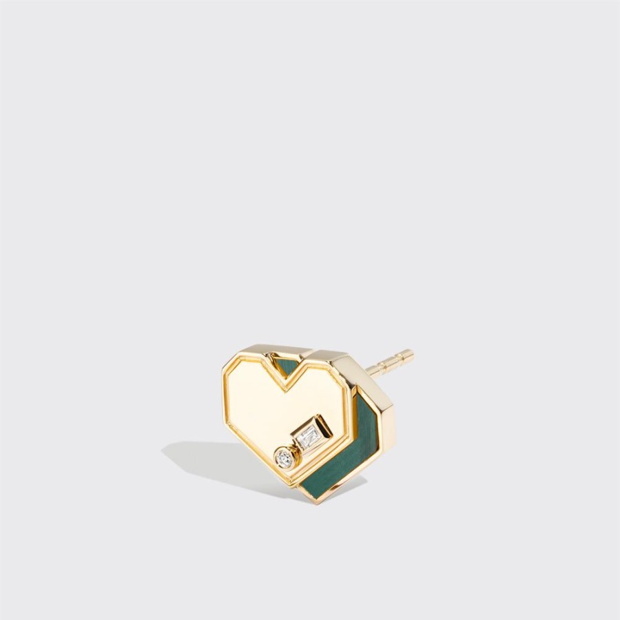 Jewelry Boochier | Malachite Yellow Gold Mini Heart Studs