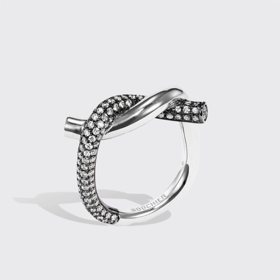 Jewelry Boochier | Black Gold-White Gold Half Diamond Ties Ring